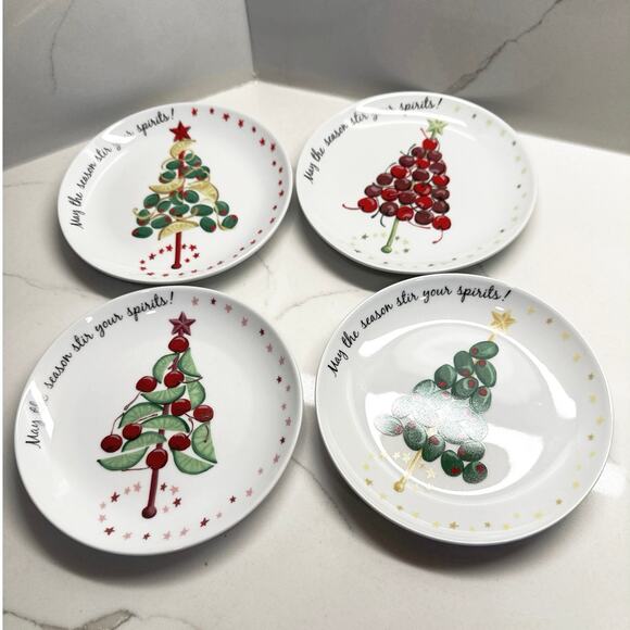 Set of 4 Boston Warehouse Anna Maria Fruit Topiary Trees Spirits 6-1/2" plates. - Picture 1 of 7